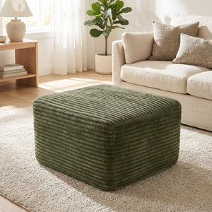 English Elm 37.5" Corduroy Square Ottoman Plush Ribbed Upholstery Footrest Accent for Living Room Green W5515P513234