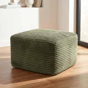 English Elm 37.5" Corduroy Square Ottoman Plush Ribbed Upholstery Footrest Accent for Living Room Green W5515P513234