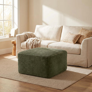 English Elm 37.5" Corduroy Square Ottoman Plush Ribbed Upholstery Footrest Accent for Living Room Green W5515P513234