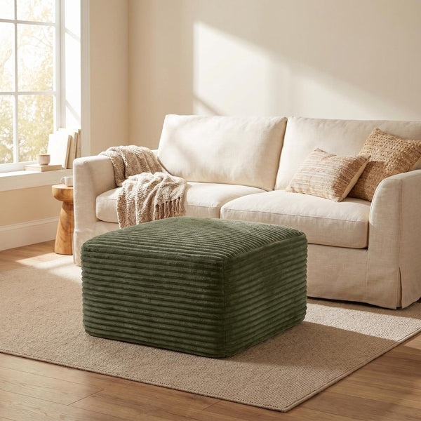 English Elm 37.5" Corduroy Square Ottoman Plush Ribbed Upholstery Footrest Accent for Living Room Green W5515P513234