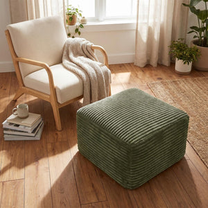 English Elm 37.5" Corduroy Square Ottoman Plush Ribbed Upholstery Footrest Accent for Living Room Green W5515P513234