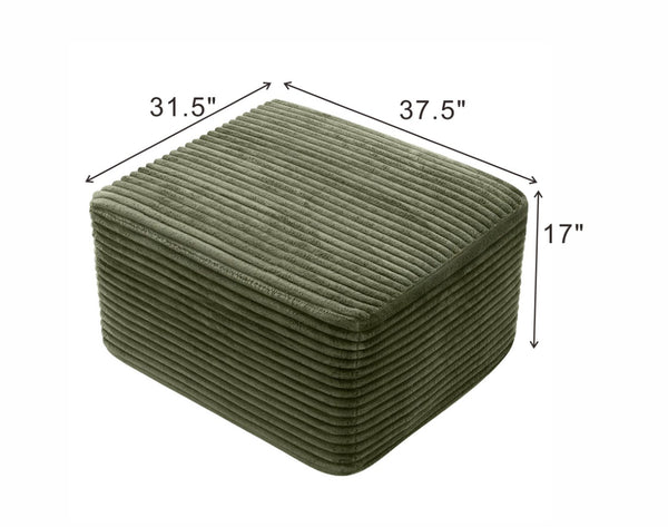 English Elm 37.5" Corduroy Square Ottoman Plush Ribbed Upholstery Footrest Accent for Living Room Green W5515P513234