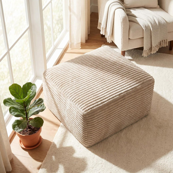 English Elm 37.5" Corduroy Square Ottoman Plush Ribbed Upholstery Footrest Accent for Living Room Camel W5515P513235