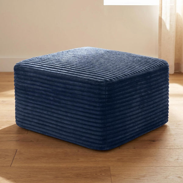 English Elm 37.5" Corduroy Square Ottoman Plush Ribbed Upholstery Footrest Accent for Living Room Blue W5515P513236
