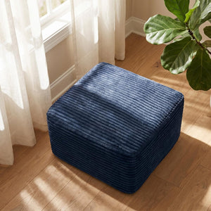 English Elm 37.5" Corduroy Square Ottoman Plush Ribbed Upholstery Footrest Accent for Living Room Blue W5515P513236