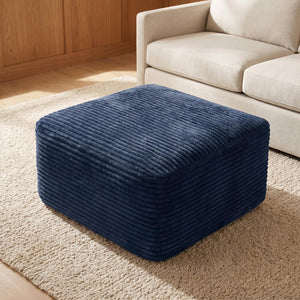 English Elm 37.5" Corduroy Square Ottoman Plush Ribbed Upholstery Footrest Accent for Living Room Blue W5515P513236