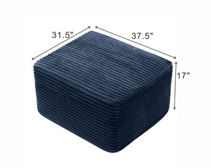 English Elm 37.5" Corduroy Square Ottoman Plush Ribbed Upholstery Footrest Accent for Living Room Blue W5515P513236