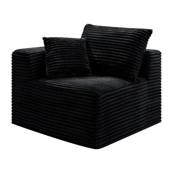 English Elm Black Corduroy Legless Floor Chair Plush Modular Seating for Dorm and Media Room W5515P513263