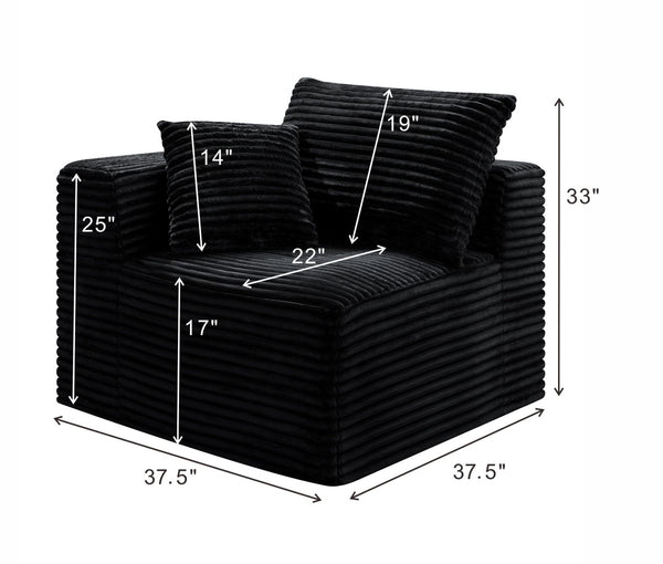 English Elm Black Corduroy Legless Floor Chair Plush Modular Seating for Dorm and Media Room W5515P513263