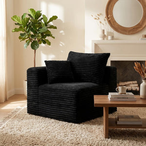 English Elm Black Corduroy Legless Floor Chair Plush Modular Seating for Dorm and Media Room W5515P513263