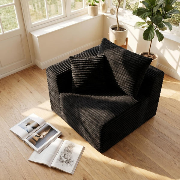 English Elm Black Corduroy Legless Floor Chair Plush Modular Seating for Dorm and Media Room W5515P513263