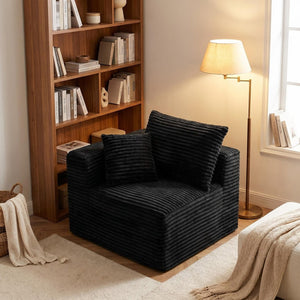 English Elm Black Corduroy Legless Floor Chair Plush Modular Seating for Dorm and Media Room W5515P513263