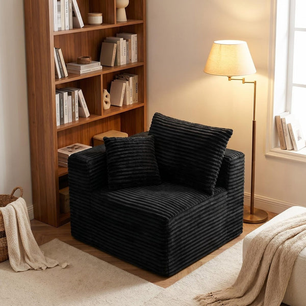 English Elm Black Corduroy Legless Floor Chair Plush Modular Seating for Dorm and Media Room W5515P513263