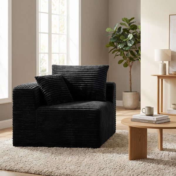 English Elm Black Corduroy Legless Floor Chair Plush Modular Seating for Dorm and Media Room W5515P513263