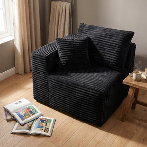 English Elm Black Corduroy Legless Floor Chair Plush Modular Seating for Dorm and Media Room W5515P513263