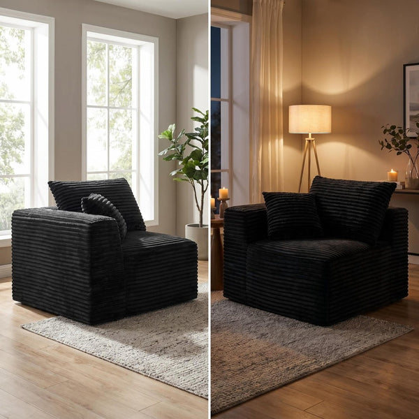 English Elm Black Corduroy Legless Floor Chair Plush Modular Seating for Dorm and Media Room W5515P513263