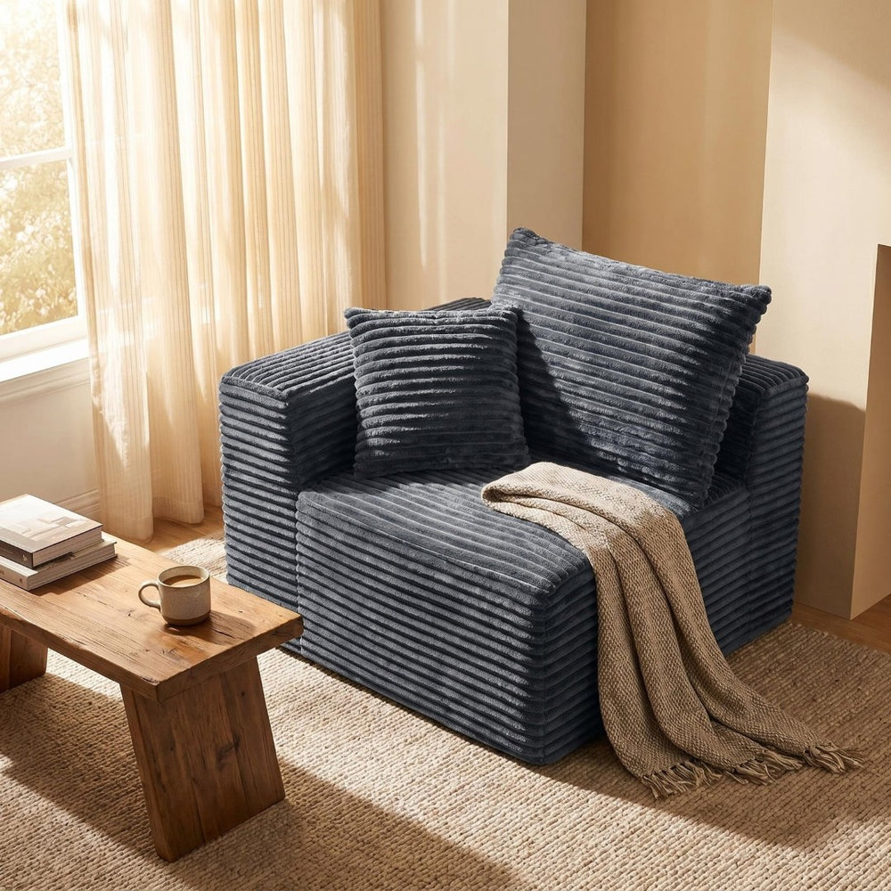 English Elm Gray Corduroy Legless Modular Floor Sofa Lounge Chair for Dorm or Home Theater W5515P513267