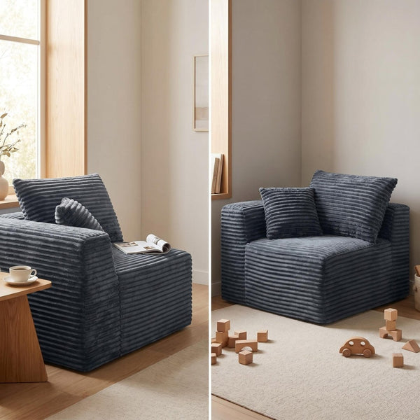 English Elm Gray Corduroy Legless Modular Floor Sofa Lounge Chair for Dorm or Home Theater W5515P513267