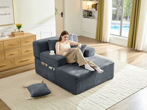 English Elm Convertible Plush Striped Sleeper Sofa with Adjustable Backrest and Built-In Storage Pocket W5515P515313