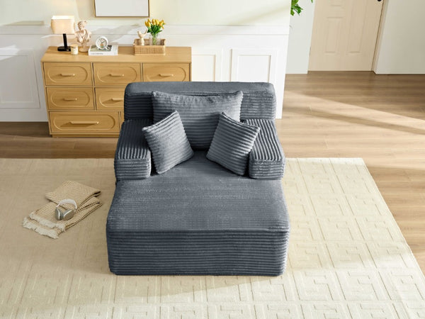 English Elm Convertible Plush Striped Sleeper Sofa with Adjustable Backrest and Built-In Storage Pocket W5515P515313