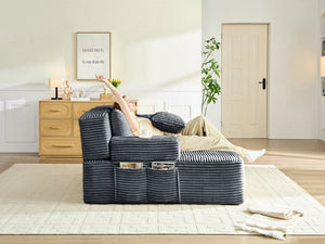 English Elm Convertible Plush Striped Sleeper Sofa with Adjustable Backrest and Built-In Storage Pocket W5515P515313