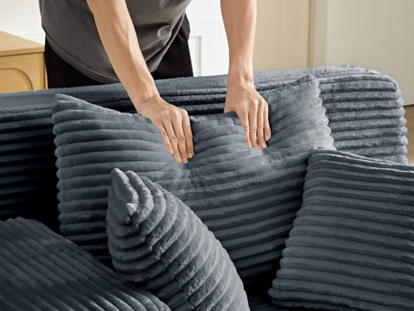 English Elm Convertible Plush Striped Sleeper Sofa with Adjustable Backrest and Built-In Storage Pocket W5515P515313