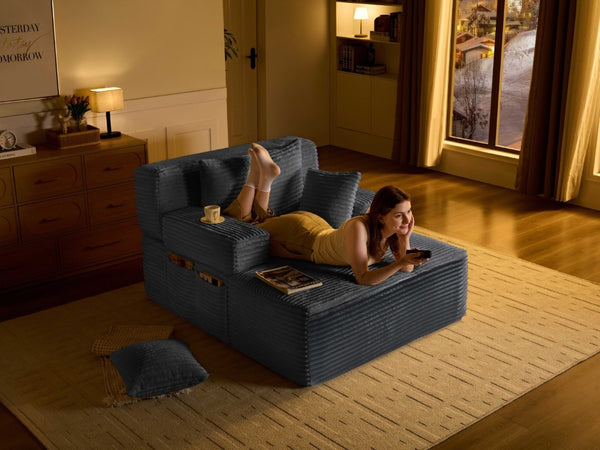 English Elm Convertible Plush Striped Sleeper Sofa with Adjustable Backrest and Built-In Storage Pocket W5515P515313