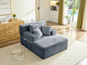 English Elm Convertible Plush Striped Sleeper Sofa with Adjustable Backrest and Built-In Storage Pocket W5515P515313