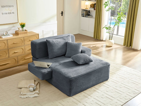 English Elm Convertible Plush Striped Sleeper Sofa with Adjustable Backrest and Built-In Storage Pocket W5515P515313