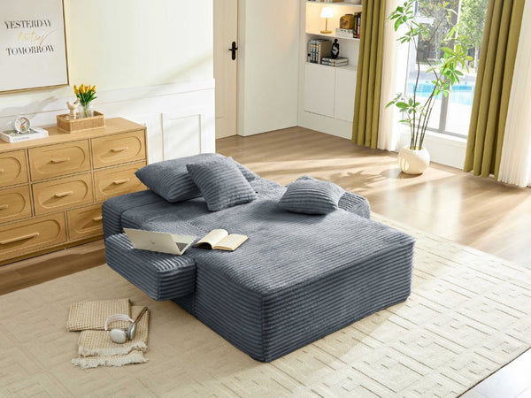 English Elm Convertible Plush Striped Sleeper Sofa with Adjustable Backrest and Built-In Storage Pocket W5515P515313