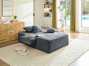 English Elm Convertible Plush Striped Sleeper Sofa with Adjustable Backrest and Built-In Storage Pocket W5515P515313
