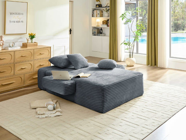 English Elm Convertible Plush Striped Sleeper Sofa with Adjustable Backrest and Built-In Storage Pocket W5515P515313