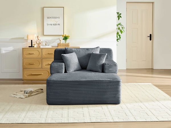 English Elm Convertible Plush Striped Sleeper Sofa with Adjustable Backrest and Built-In Storage Pocket W5515P515313