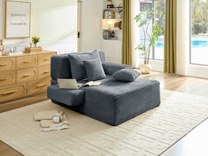 English Elm Convertible Plush Striped Sleeper Sofa with Adjustable Backrest and Built-In Storage Pocket W5515P515313