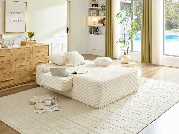 English Elm Convertible Plush Chaise Sleeper Sofa with Adjustable Backrest and Built-In Storage Pocket White W5515P515314
