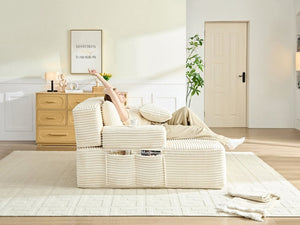 English Elm Convertible Plush Chaise Sleeper Sofa with Adjustable Backrest and Built-In Storage Pocket White W5515P515314