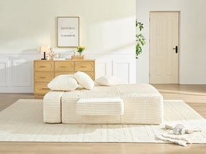 English Elm Convertible Plush Chaise Sleeper Sofa with Adjustable Backrest and Built-In Storage Pocket White W5515P515314