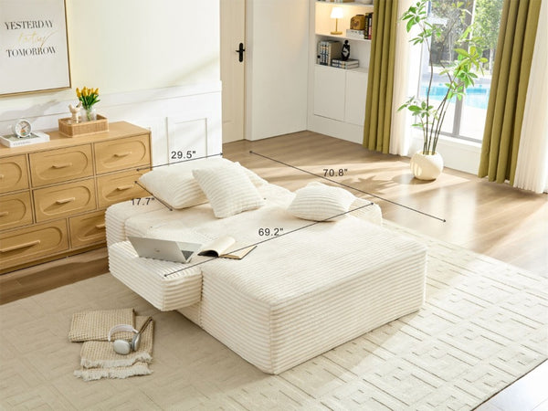 English Elm Convertible Plush Chaise Sleeper Sofa with Adjustable Backrest and Built-In Storage Pocket White W5515P515314