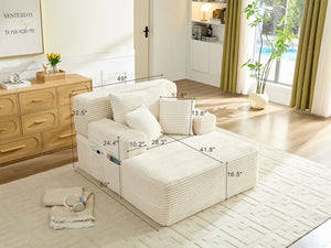 English Elm Convertible Plush Chaise Sleeper Sofa with Adjustable Backrest and Built-In Storage Pocket White W5515P515314