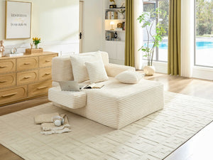 English Elm Convertible Plush Chaise Sleeper Sofa with Adjustable Backrest and Built-In Storage Pocket White W5515P515314