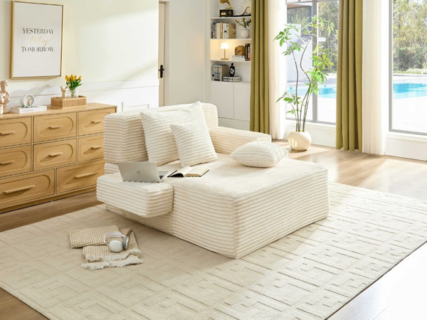 English Elm Convertible Plush Chaise Sleeper Sofa with Adjustable Backrest and Built-In Storage Pocket White W5515P515314