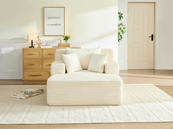 English Elm Convertible Plush Chaise Sleeper Sofa with Adjustable Backrest and Built-In Storage Pocket White W5515P515314