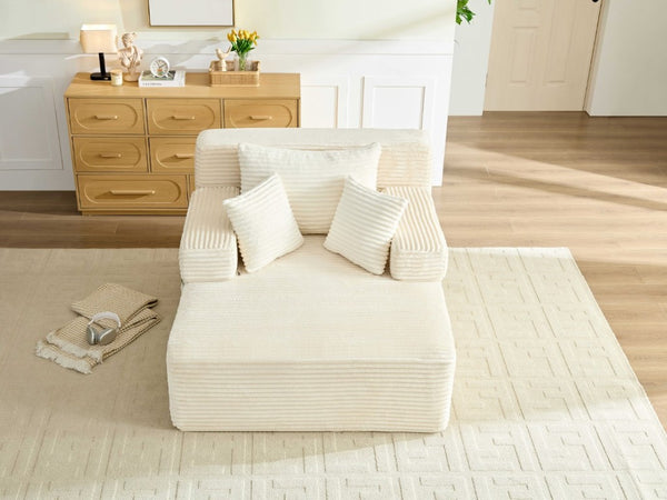 English Elm Convertible Plush Chaise Sleeper Sofa with Adjustable Backrest and Built-In Storage Pocket White W5515P515314