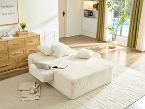 English Elm Convertible Plush Chaise Sleeper Sofa with Adjustable Backrest and Built-In Storage Pocket White W5515P515314