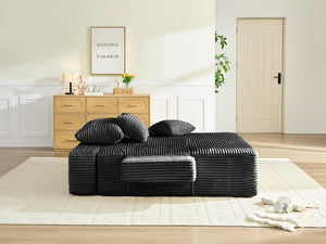 English Elm Convertible Plush Chaise Sleeper Sofa with Adjustable Backrest and Built-In Storage Pocket Black W5515P515317