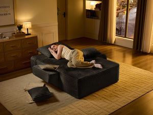 English Elm Convertible Plush Chaise Sleeper Sofa with Adjustable Backrest and Built-In Storage Pocket Black W5515P515317