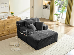 English Elm Convertible Plush Chaise Sleeper Sofa with Adjustable Backrest and Built-In Storage Pocket Black W5515P515317