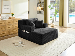 English Elm Convertible Plush Chaise Sleeper Sofa with Adjustable Backrest and Built-In Storage Pocket Black W5515P515317