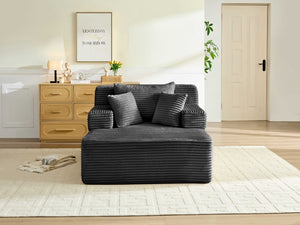 English Elm Convertible Plush Chaise Sleeper Sofa with Adjustable Backrest and Built-In Storage Pocket Black W5515P515317