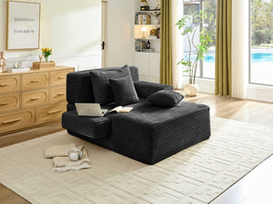 English Elm Convertible Plush Chaise Sleeper Sofa with Adjustable Backrest and Built-In Storage Pocket Black W5515P515317